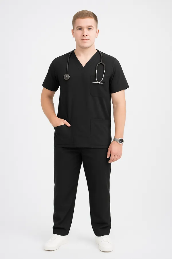 Black_Mens_5-Pocket_Comfortable_Cotton_Blend_Medical_Uniform
