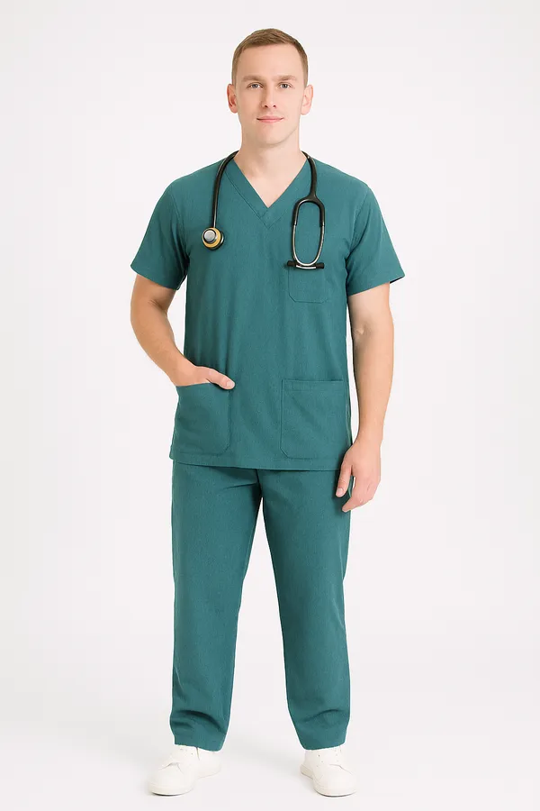 Bottle_Green_Mens_5-Pocket_Comfortable_Cotton_Blend_Medical_Uniform