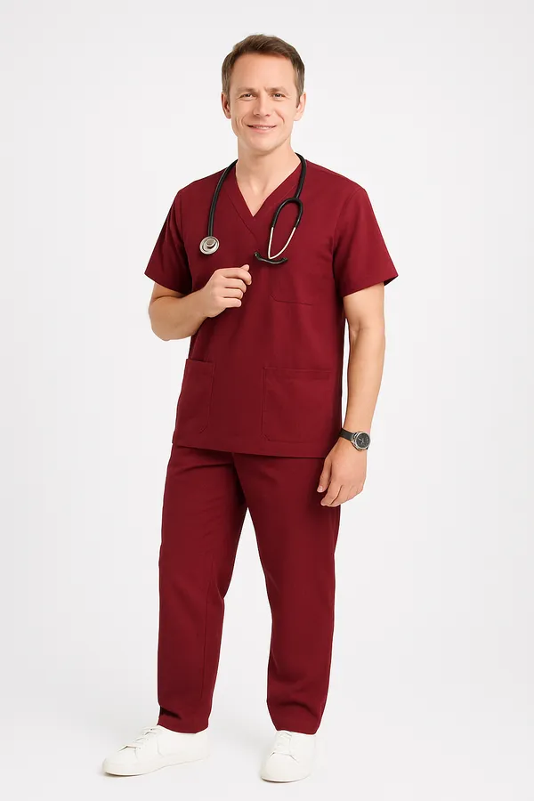 Maroon_Mens_5-Pocket_Comfortable_Cotton_Blend_Medical_Uniform