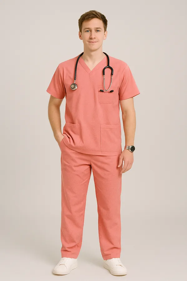Pink_Mens_5-Pocket_Comfortable_Cotton_Blend_Medical_Uniform