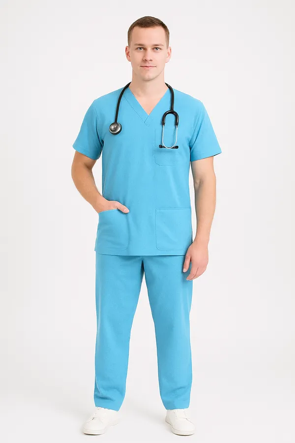 Sky_Blue_Mens_5-Pocket_Comfortable_Cotton_Blend_Medical_Uniform