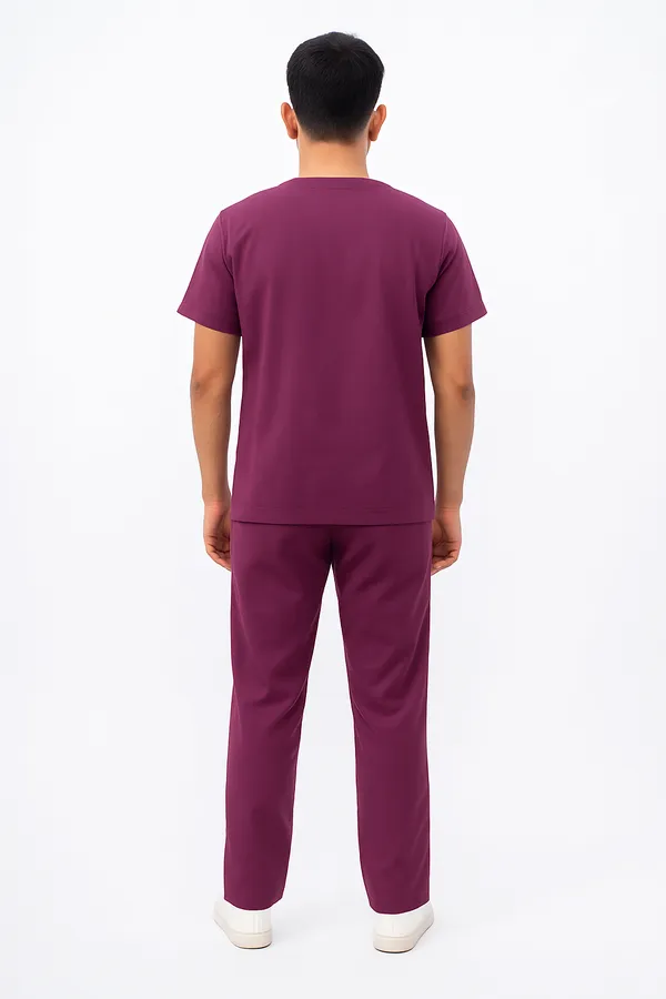 Wine_Mens_5-Pocket_Comfortable_Cotton_Blend_Medical_Uniform
