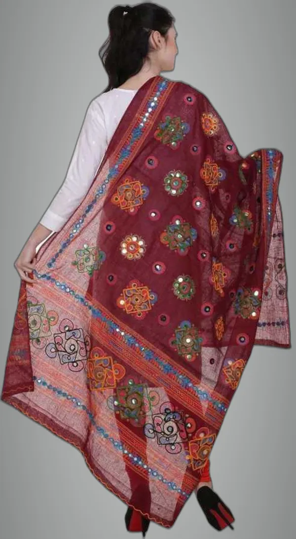 Red_Cotton_Blend_Embellished_Dupatta_For_Women