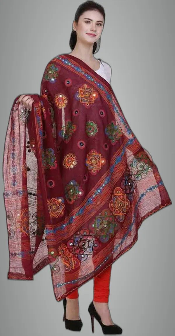 Red_Cotton_Blend_Embellished_Dupatta_For_Women