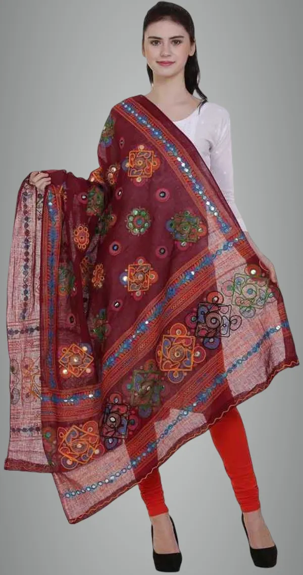 Red_Cotton_Blend_Embellished_Dupatta_For_Women