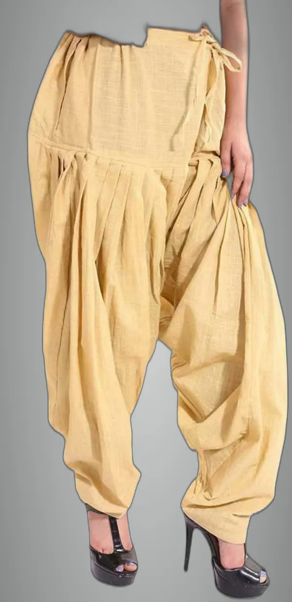 Beige_Cotton_Solid_Patiala_For_Women
