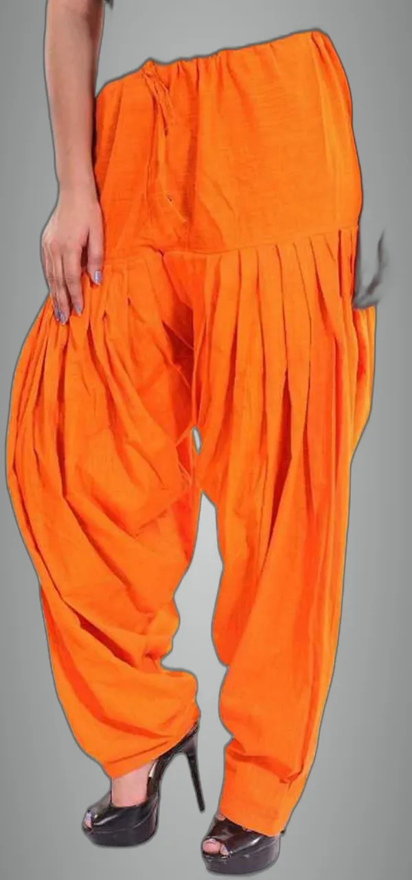 Orange_Cotton_Solid_Patiala_For_Women