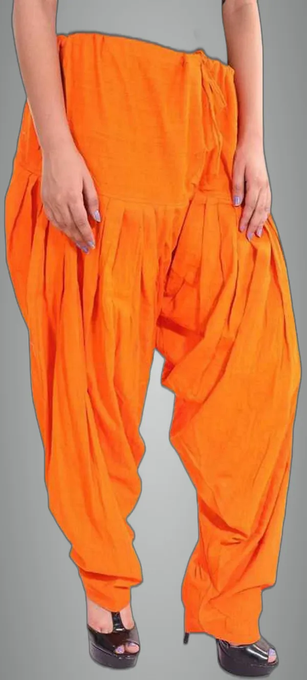 Orange_Cotton_Solid_Patiala_For_Women