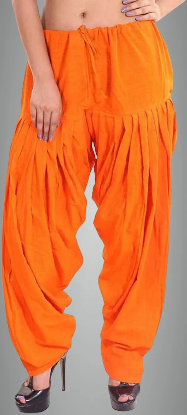 Orange_Cotton_Solid_Patiala_For_Women