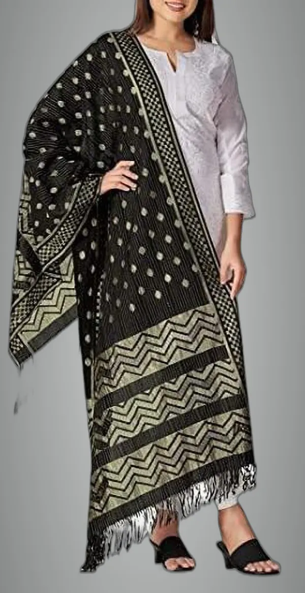 Black_Silk_Blend_Woven_Dupatta_For_Women