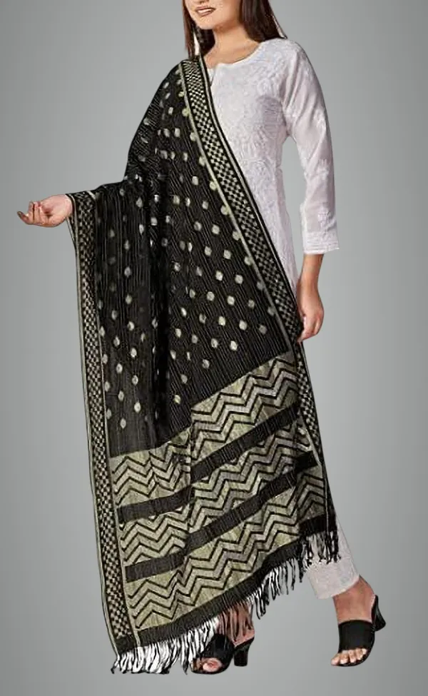 Black_Silk_Blend_Woven_Dupatta_For_Women