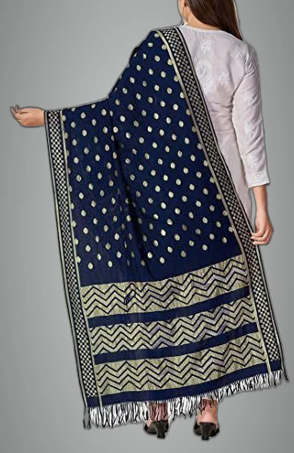 Navy_Blue_Silk_Blend_Woven_Dupatta_For_Women