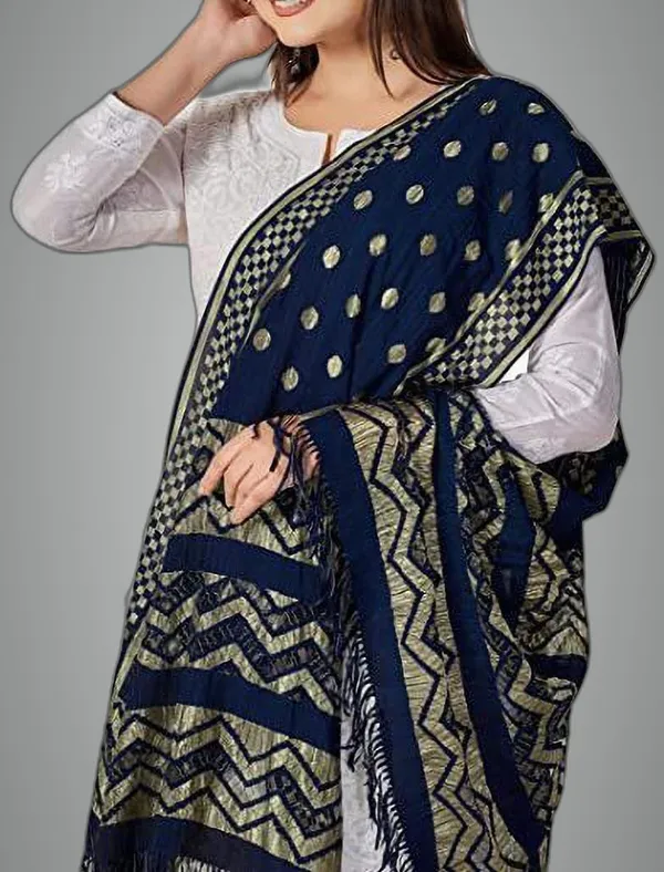 Navy_Blue_Silk_Blend_Woven_Dupatta_For_Women