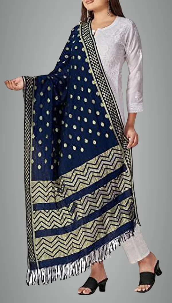 Navy_Blue_Silk_Blend_Woven_Dupatta_For_Women