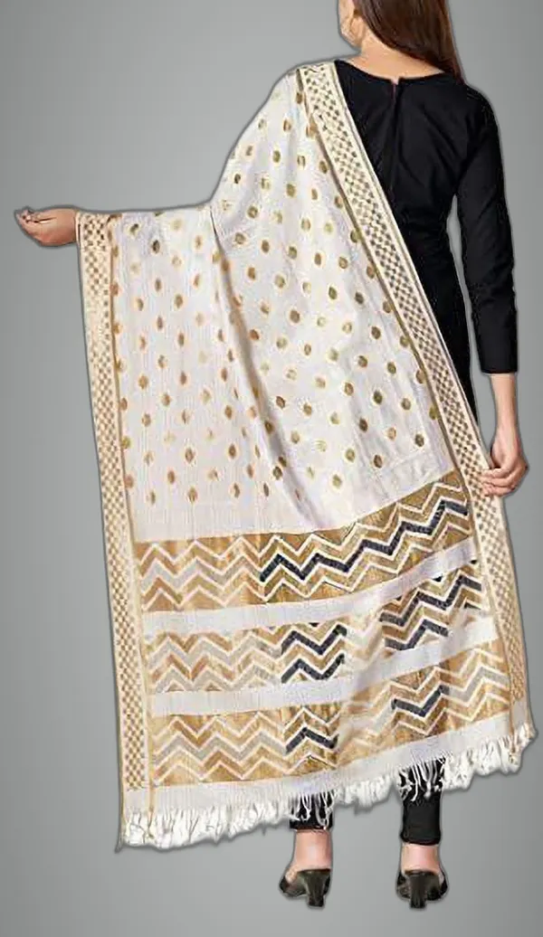 White_Silk_Blend_Woven_Dupatta_For_Women
