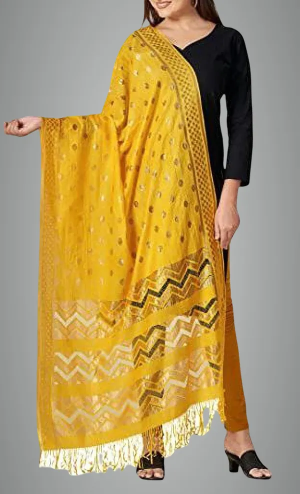 Yellow_Silk_Blend_Woven_Dupatta_For_Women