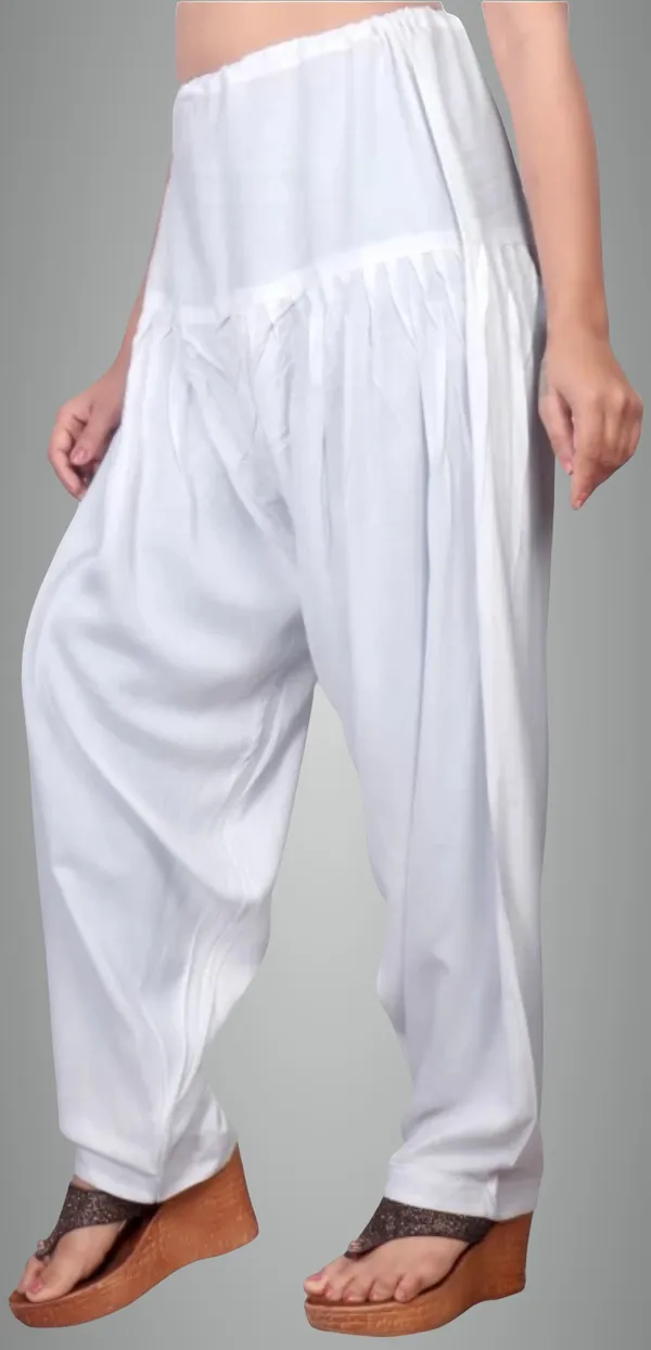 White_Indi_Viscose_Rayon_Solid_Patiala_For_Women