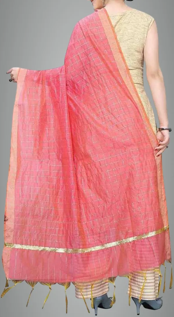 Peach_Silk_Blend_Checke_Dupatta_For_Women