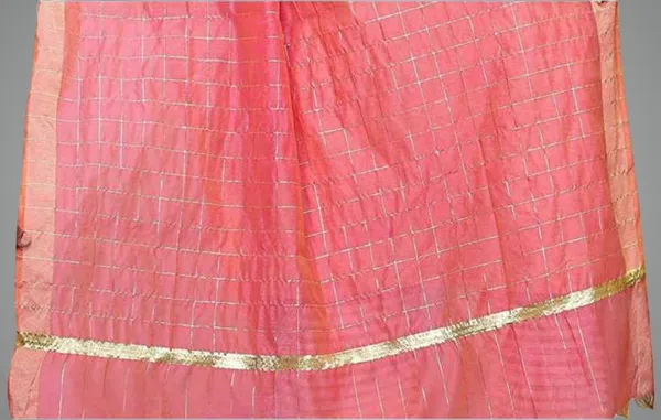 Peach_Silk_Blend_Checke_Dupatta_For_Women