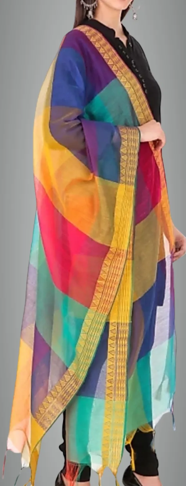Multicolor_Silk_Blend_Checke_Dupatta_For_Women