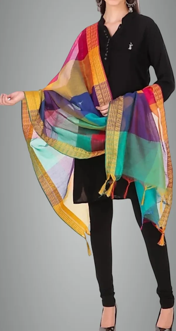 Multicolor_Silk_Blend_Checke_Dupatta_For_Women