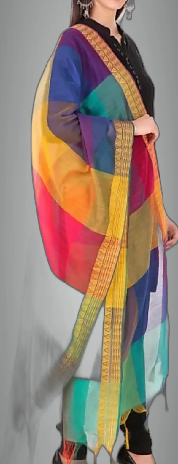 Multicolor_Silk_Blend_Checke_Dupatta_For_Women