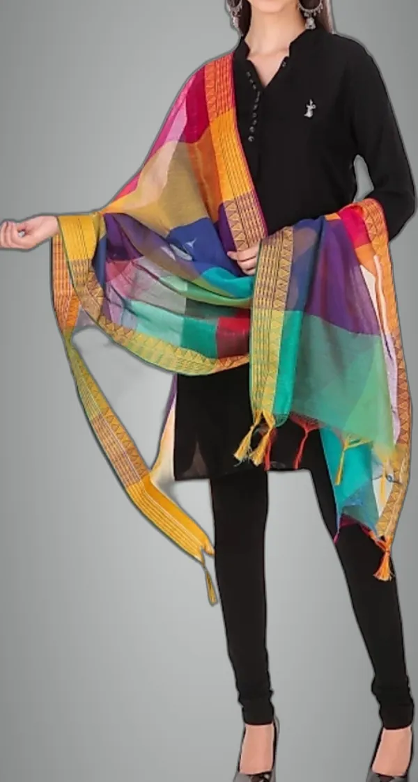 Multicolor_Silk_Blend_Checke_Dupatta_For_Women