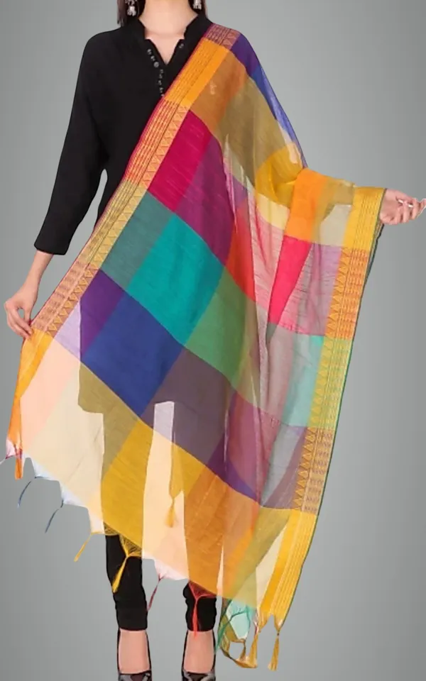 Multicolor_Silk_Blend_Checke_Dupatta_For_Women