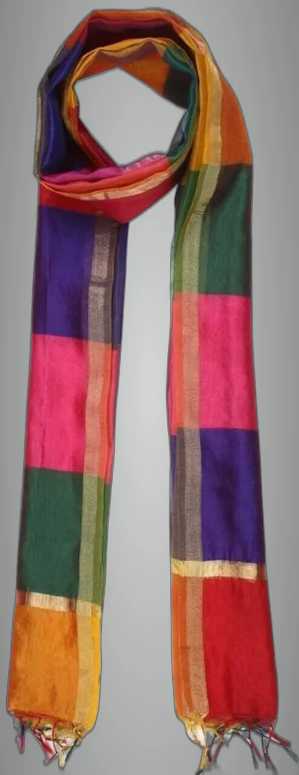 Multicolor_Silk_Blend_Checke_Dupatta_For_Women
