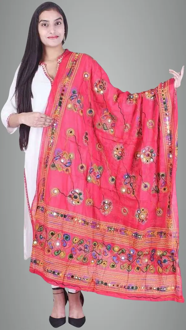 Dark_Pink_Cotton_Blend_Embellished_Dupatta_For_Women