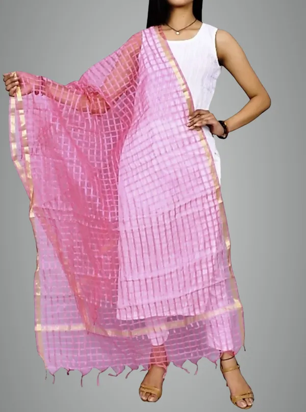 Pink_Net_Checke_Dupatta_For_Women