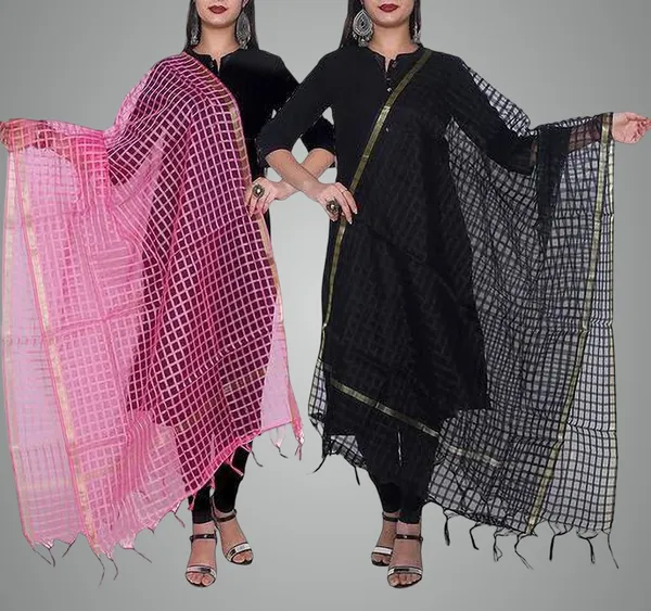 Multicolor_Net_Checke_Dupatta_For_Women