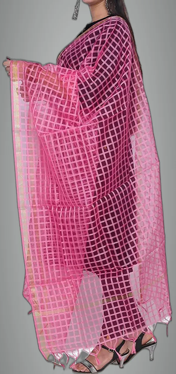 Pink_Net_Checke_Dupatta_For_Women