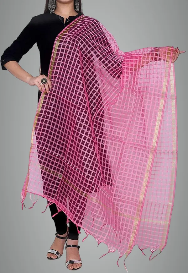 Pink_Net_Checke_Dupatta_For_Women