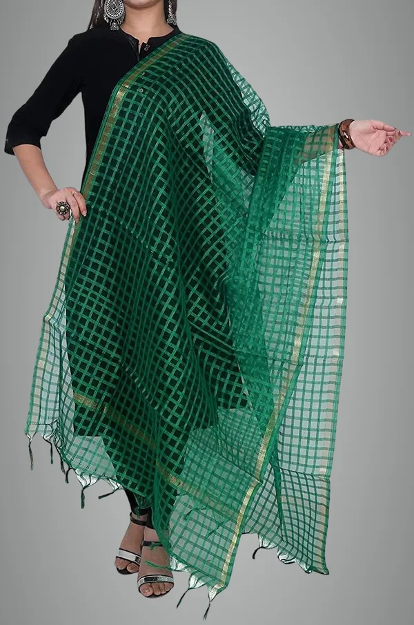Green_Net_Checke_Dupatta_For_Women
