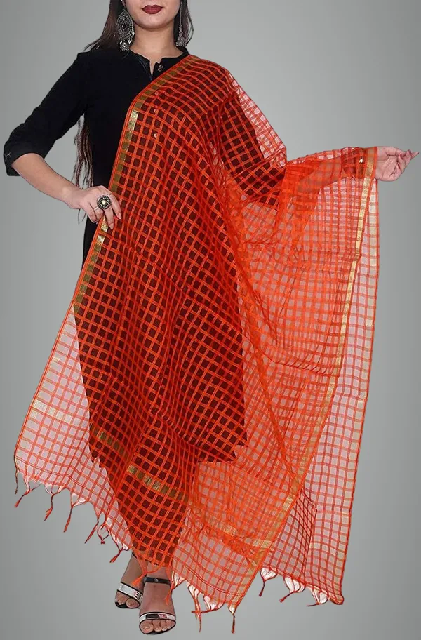 Red_Net_Checke_Dupatta_For_Women