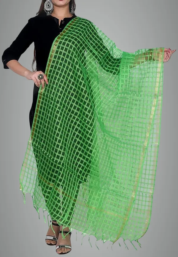 Green_Net_Checke_Dupatta_For_Women
