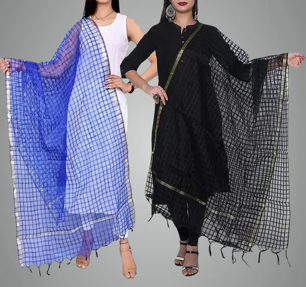 Black_&_Blue_Net_Checke_Dupatta_For_Women