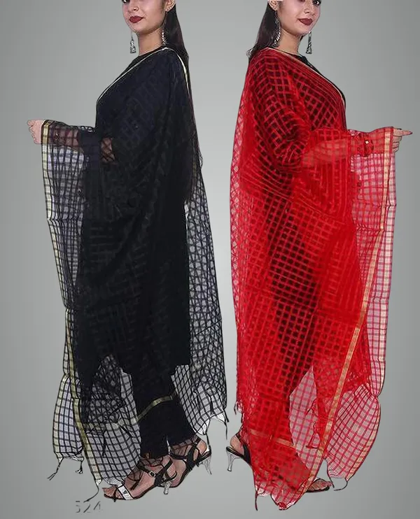 Red_Net_Checke_Dupatta_For_Women