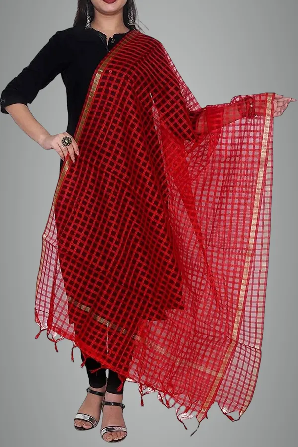 Red_Net_Checke_Dupatta_For_Women
