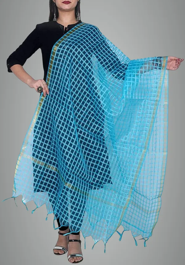 Yellow_Net_Checke_Dupatta_For_Women