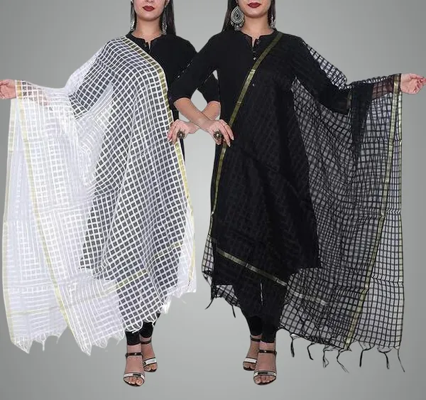 White_&_Black_Net_Checke_Dupatta_For_Women