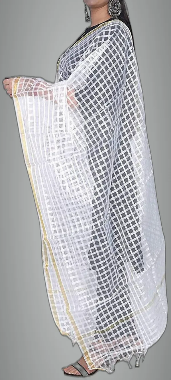 White_Net_Checke_Dupatta_For_Women