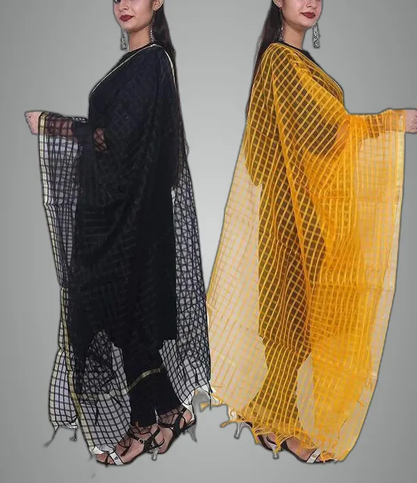 Gold_&_Black_Net_Checke_Dupatta_For_Women