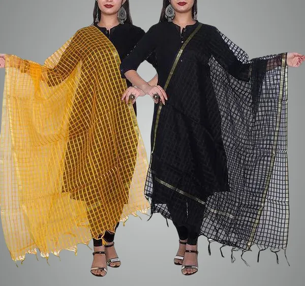 Gold_&_Black_Net_Checke_Dupatta_For_Women
