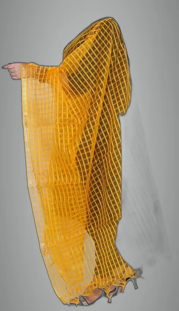 Yellow_Net_Checke_Dupatta_For_Women