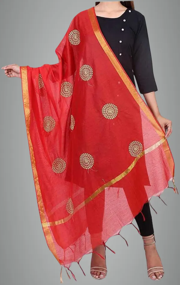 Red_Organza_Embroide_Dupatta_For_Women