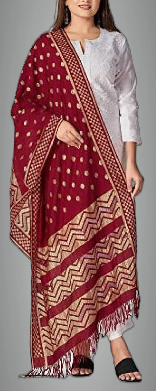 Maroon_Silk_Blend_Woven_Dupatta_For_Women