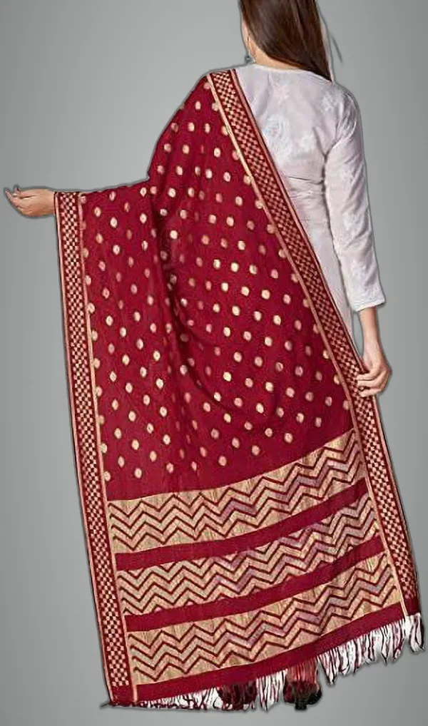Maroon_Silk_Blend_Woven_Dupatta_For_Women