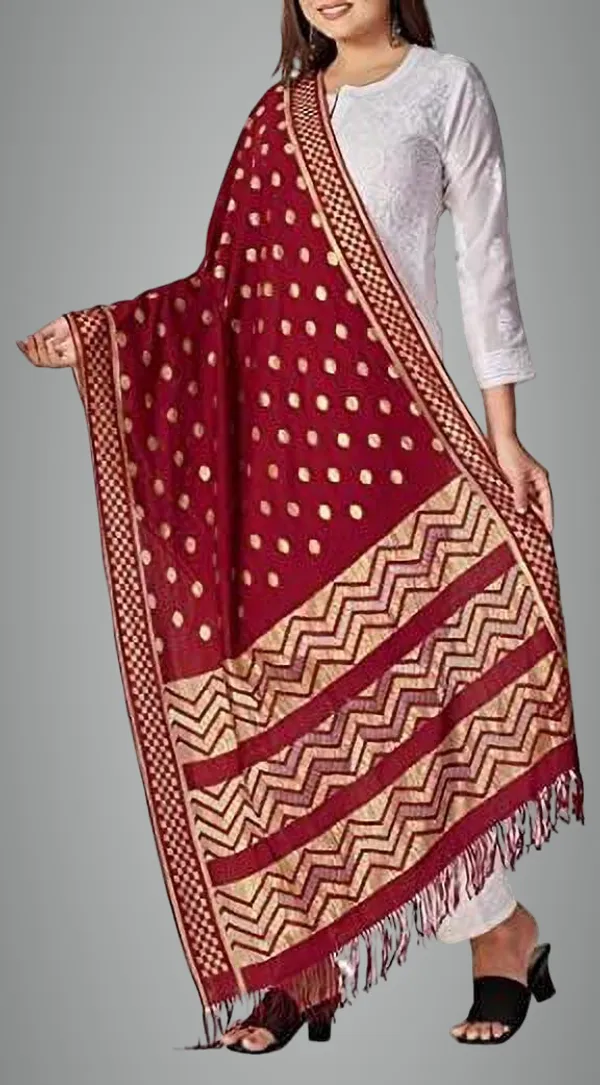 Maroon_Silk_Blend_Woven_Dupatta_For_Women